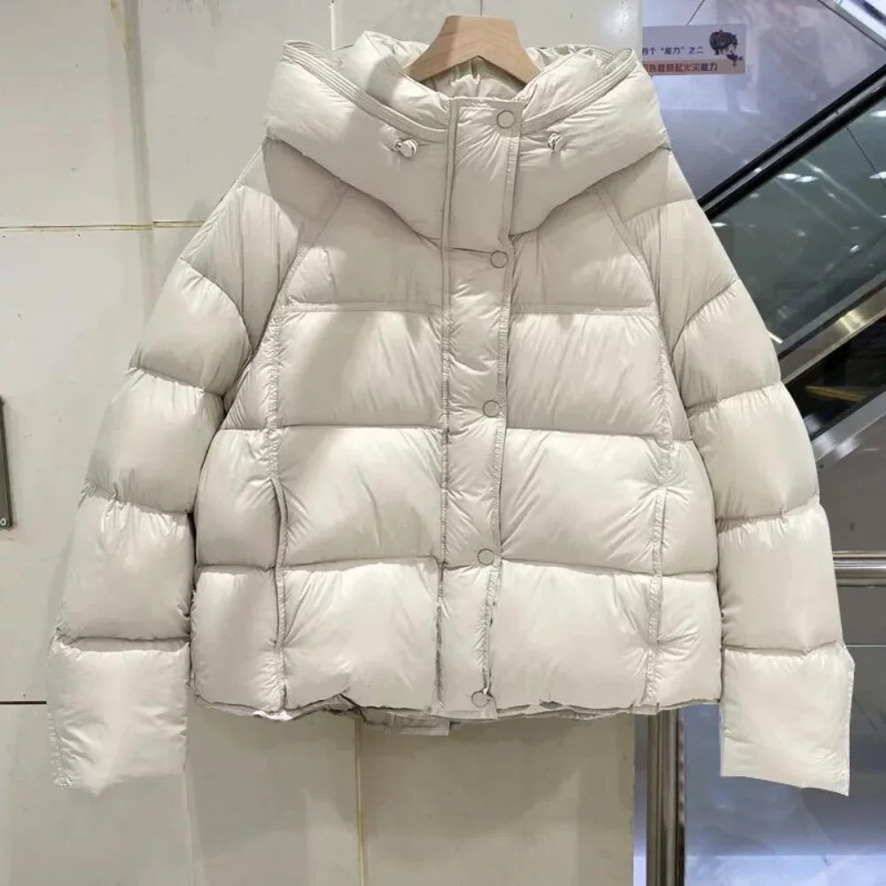 2025 nova parker outono inverno roupas femininas moda curto pato branco para baixo casaco quente grosso com capuz puffer jaqueta feminina