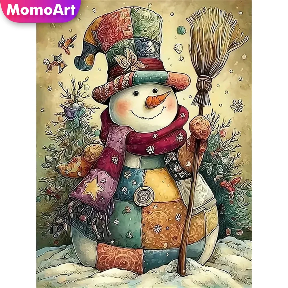 Momoart Schneemann Diamant Mosaik Winter DIY Voll Platz Runde Diamant Malerei Landschaft Neue Ankunft Stickerei Hause Dekoration