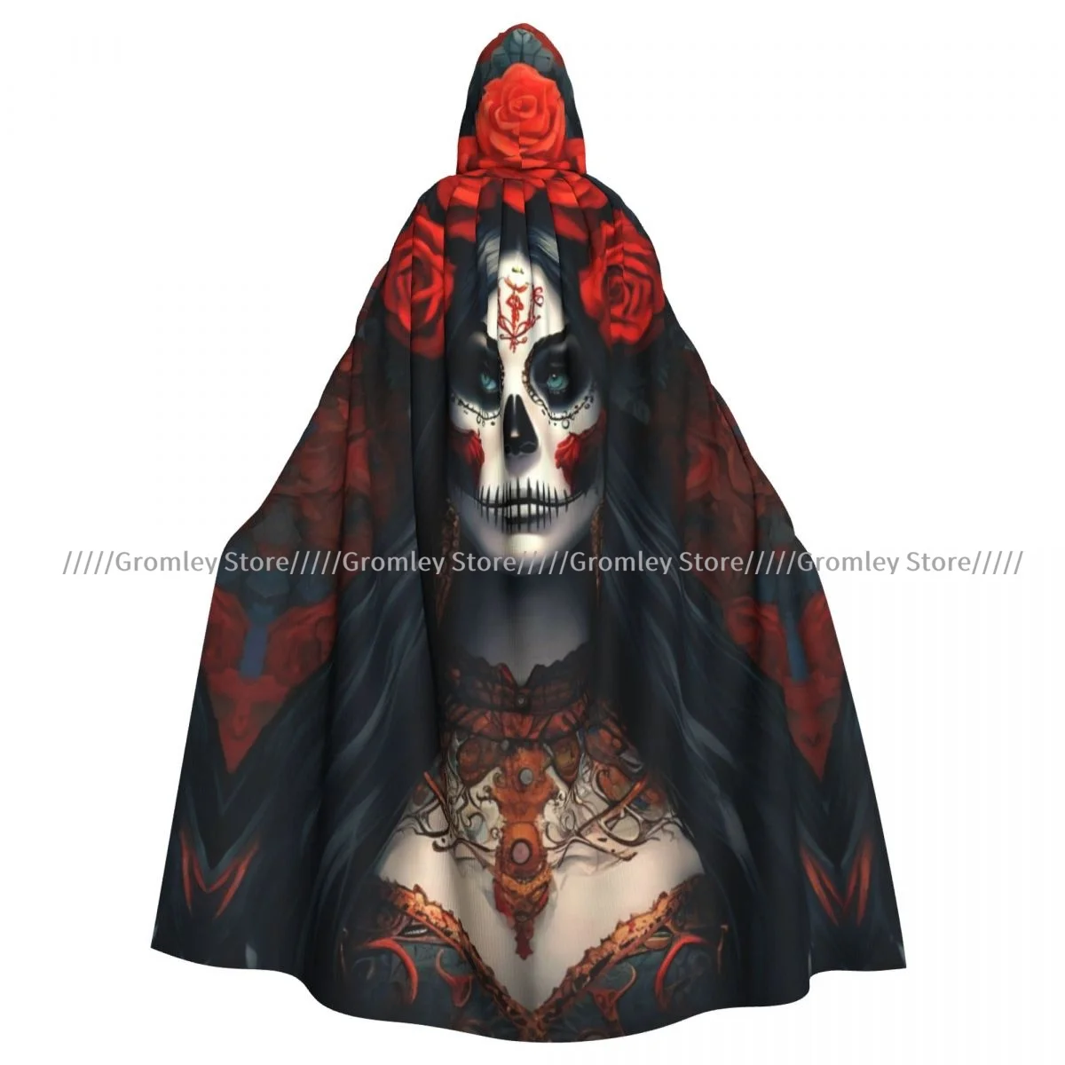 Day Of The Dead Woman Art Witch Cloak Halloween Cosplay Costume Adult Unisex Cloak Retro Ages Cape