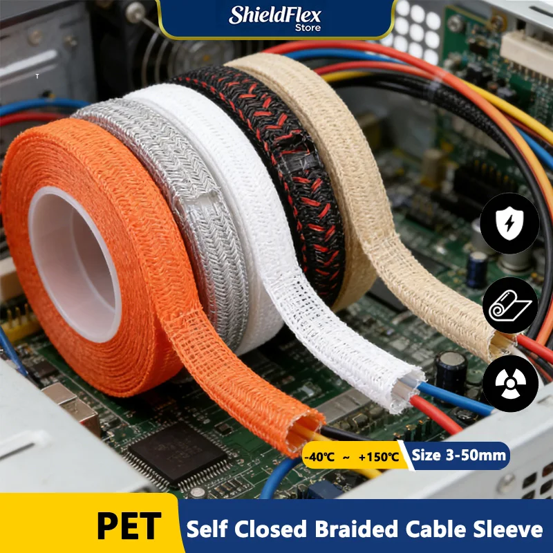 

3-50mm PET Expandable Braided Sleeving for Wire Protection Tangle-Free Tube Flame Retardant Self-Winding Cable Sleeves 1/5/20M