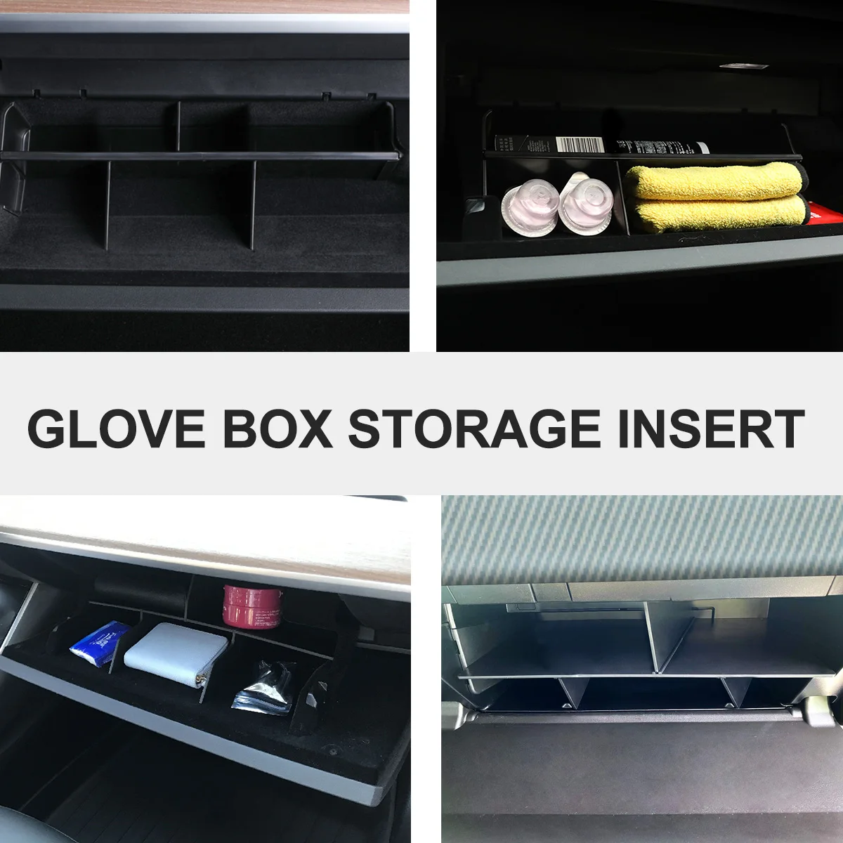 

Glove Box Organizer For 3 Black Abs Divider Storage Insert Console Interior Accessory Car Storage Solutions