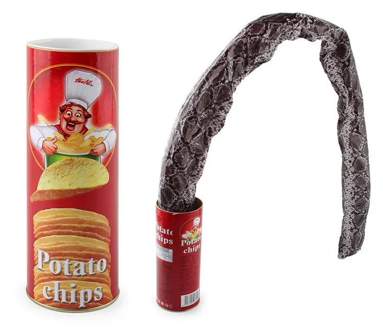 Scherzartikel: Schlange, die aus einer Kartoffelchips-Box springt, realistische Simulation, gruselige Frühlingsschlange, Halloween, Aprilscherz-Geschenk – Detail 6