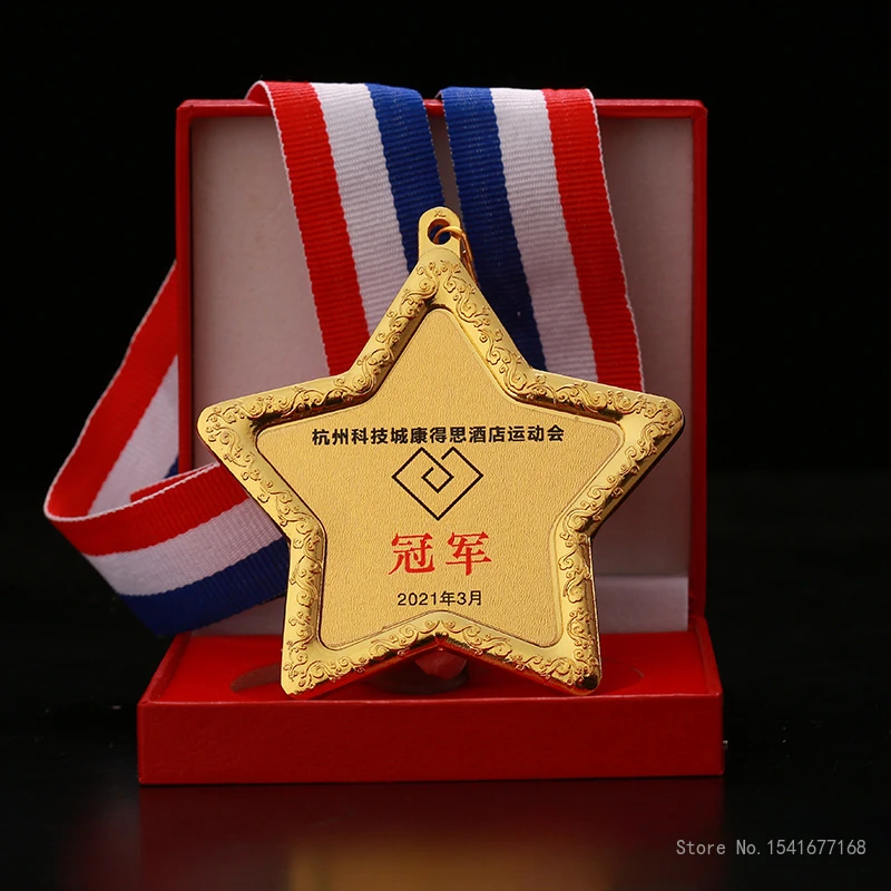 Customized Alloy Metal Pentagram Shaped Medal, Production Medals School Sports Events Competitions Five-pointed star Award, 3Pcs