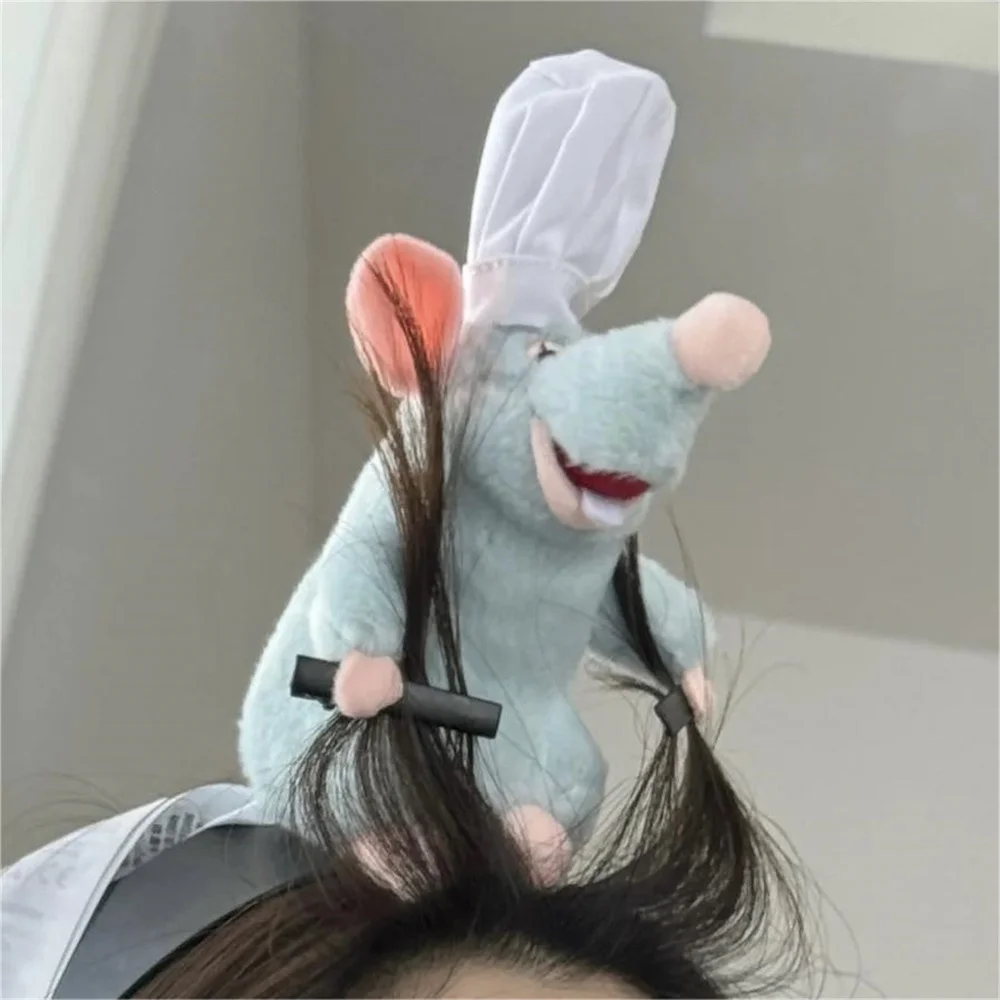 クリエイティブで面白いラタトゥイユ漫画「ヘッドバンドキュート」ぬいぐるみマウス人形つば広ヘアクリップヘアアクセサリー帽子女児
