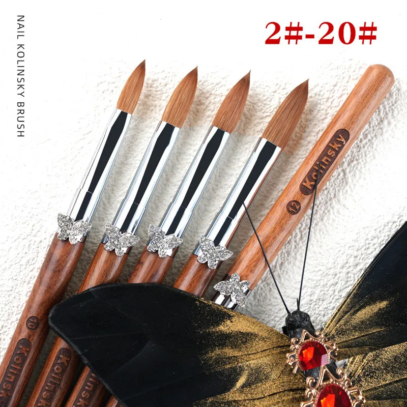 Kolinsky – brosse à ongles avec manche noir, 1 pièce, pour Nail Art, acrylique, Gel UV, stylo de sculpture, poudre liquide, bricolage, peinture des ongles, outils de dessin