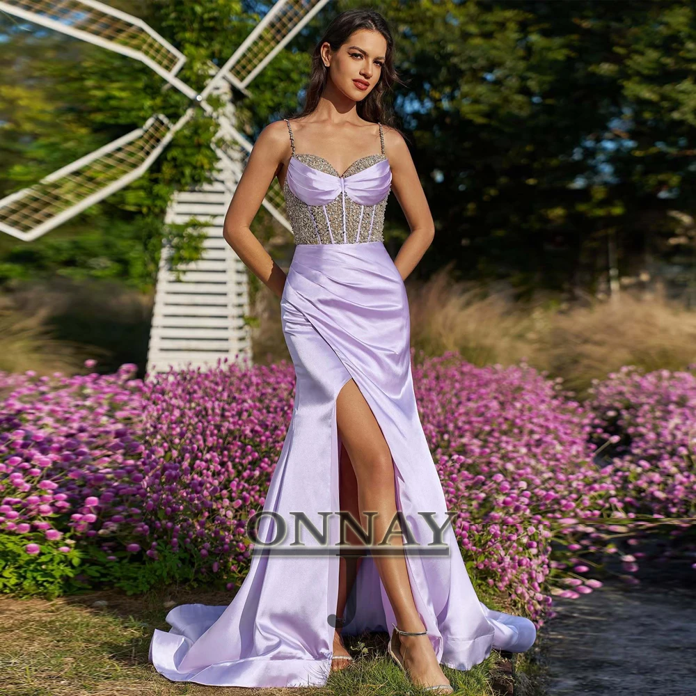 

Customized Stylish Lilac Graduation Dresses Beads Crystals Dubai Saudi Arabric Bespoke Special Occasion Vestidos De Gala Plus