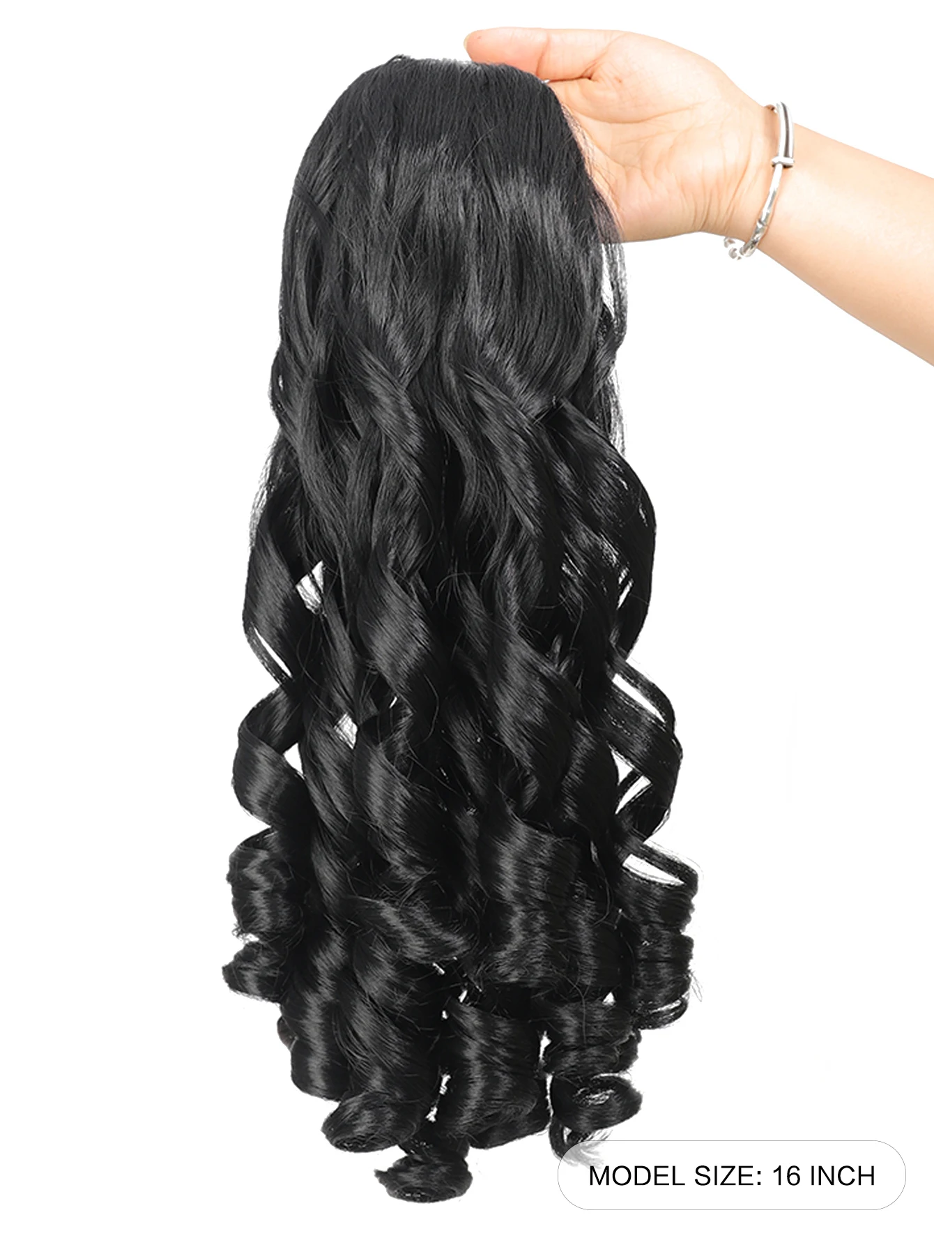 LM Drawstring Ponytail Hair Extensions Black Curly Ponytail Wig Synthetic Wavy Ponytail Hairpieces for Women Daily Party Wear