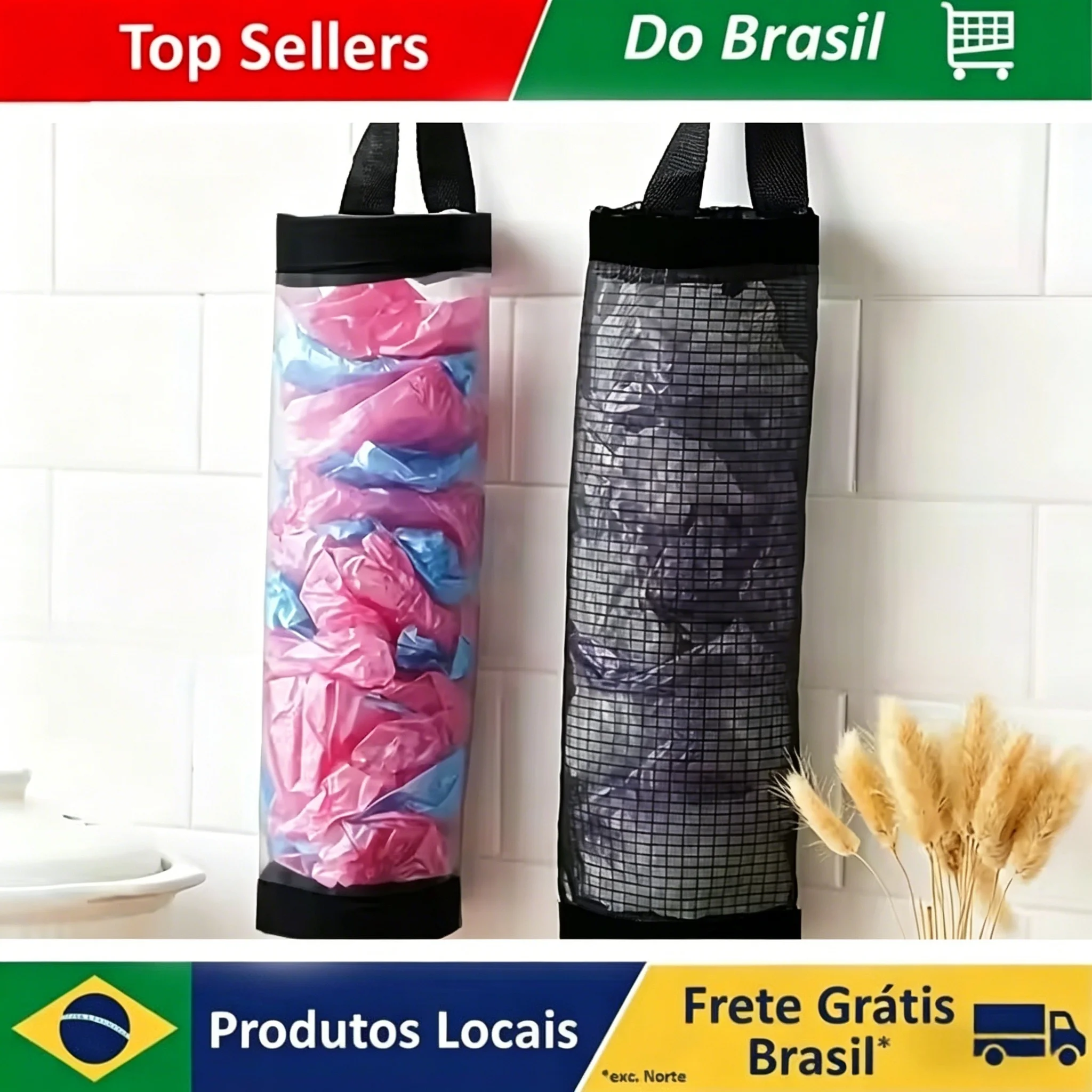 1PC Home Grocery Bag Holder Wall Mount Plastic Bag Holder Dispenser Hanging Storage Garbage Bag Kitchen Garbage Organizers