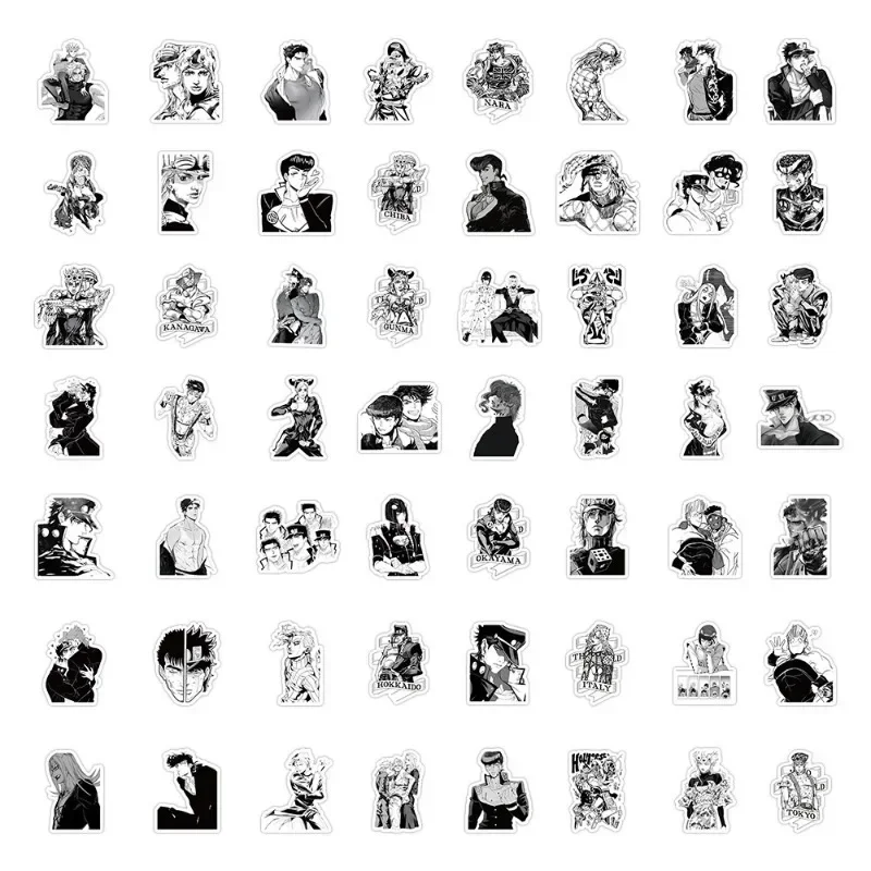 10/30/60PCS Black and White Stickers Anime Character Jujutsu Kaisen JOJO Bungo Stray Dogs DEATH NOTE Waterproof Sticker