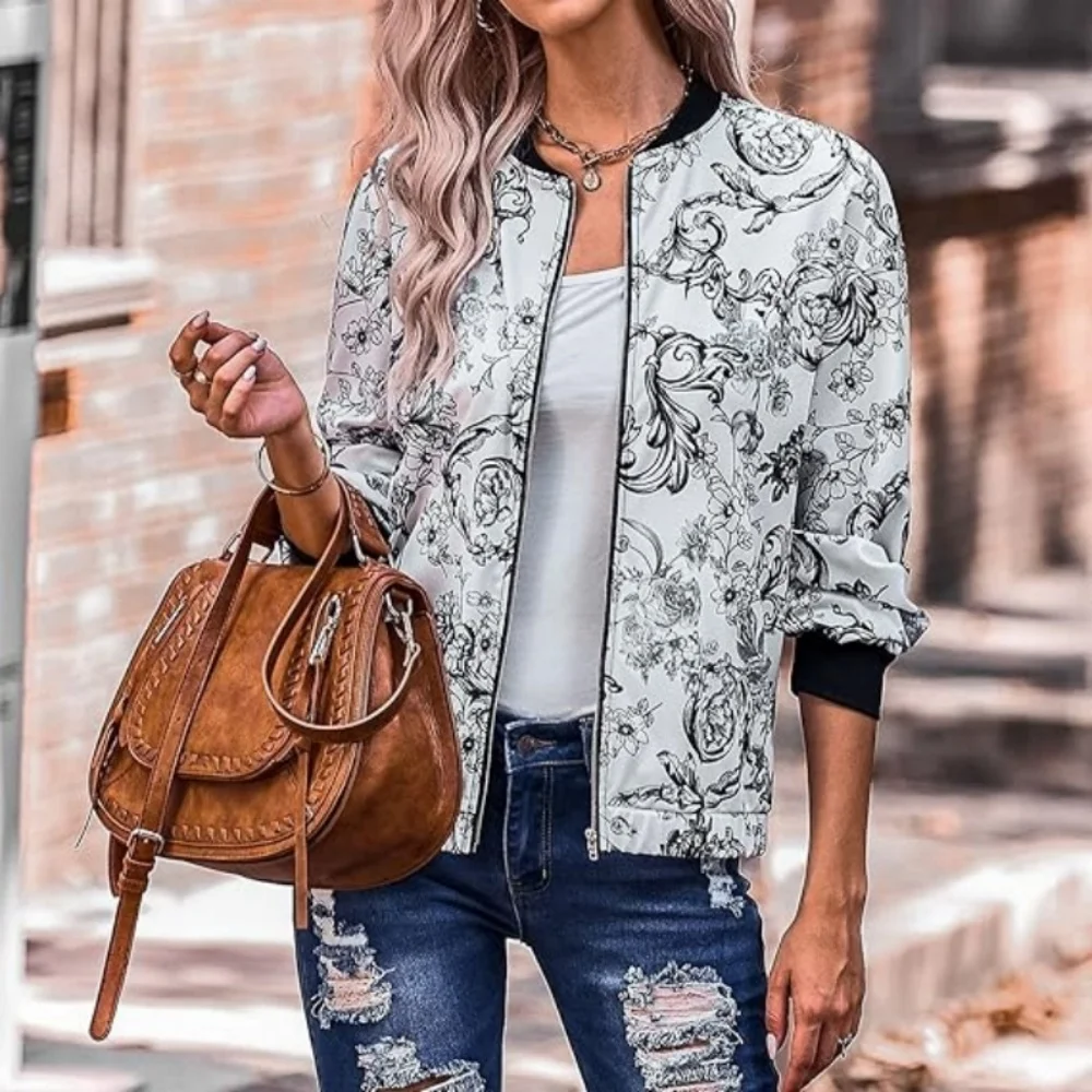 Plus SizeShanos neue Herbst- und Winterdruck-beiläufige, lockere, dünne Damenjacke