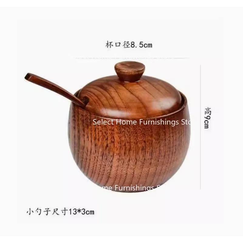 Suitable for Vintage Characteristic Whole Wood Large Capacity with Lid Solid  Salt Jar Seasoning  Seasoning Condiment One Pound