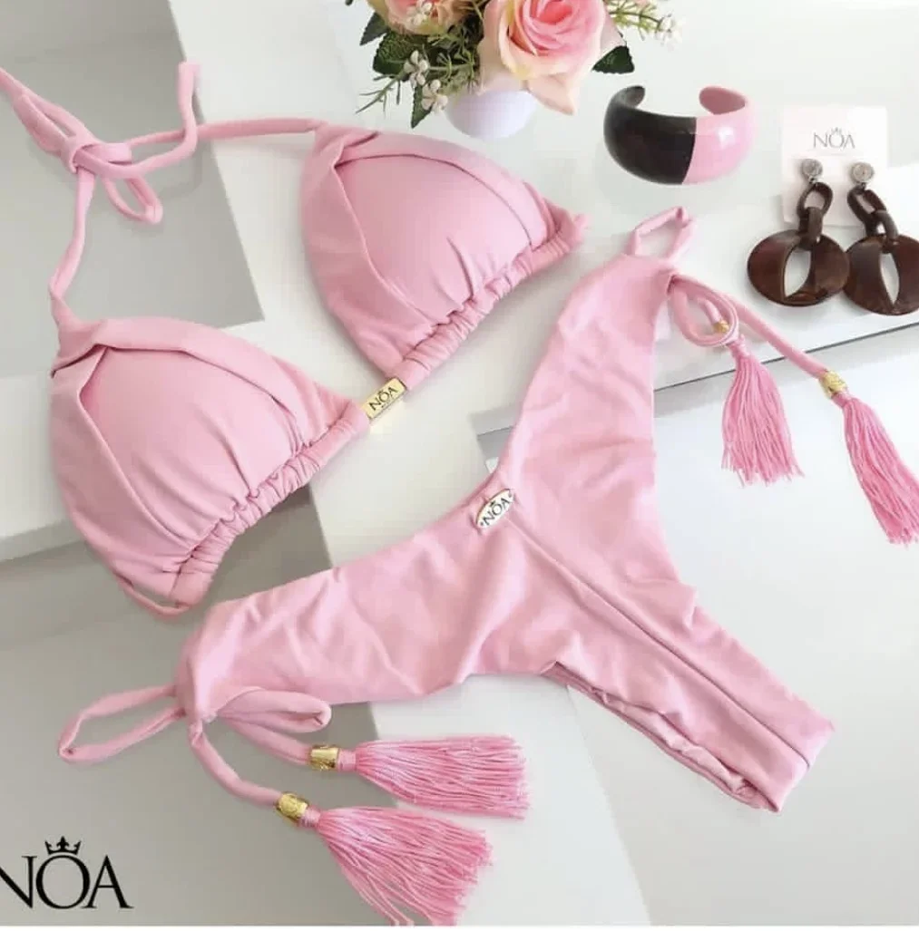 2024 seksowne bikini damskie, brazylijskie bikini trójkątne, strój kąpielowy push-up, bikini plażowe z metalowym łańcuszkiem