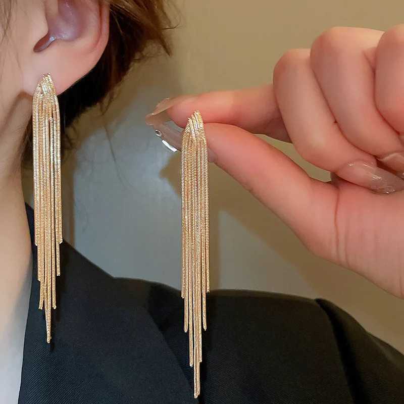 Chain Tassel Long Earrings for Women Light Luxury Premium Dangle Earrings Exaggerated Fashion Design Statement  Jewelry