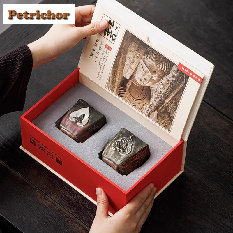 

85ml Relief Dunhuang Buddha Bodhi Leaf Teacup Aesthetic Tea Bowl Single Cups Tea-tasting Personal Cup Jianzhan Master Cups Cha