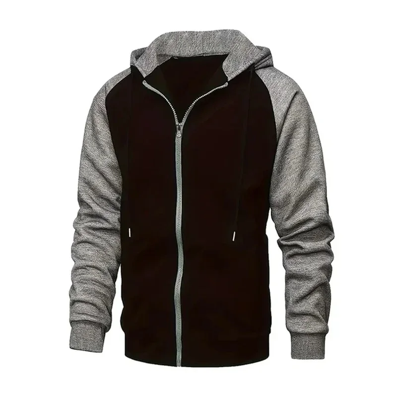 

New Men's Zip-Up Color Block Hoodie With Casual Stylish & Durable Fall/Winter Top Raglan Sleeves Hoodies Sweatshirt Male