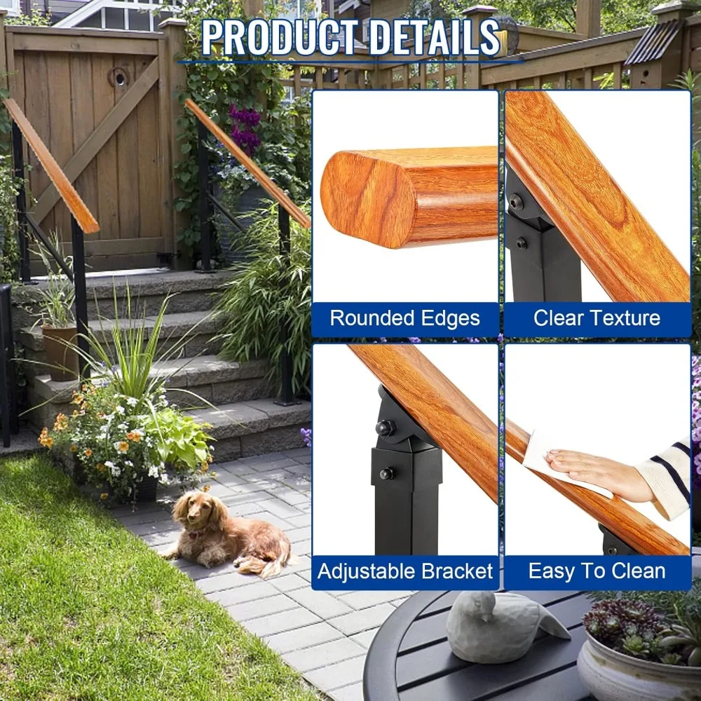 Poręcze schodowe zewnętrzne - metalowe poręcze na 4 stopnie do werand, schodów betonowych, drewnianych schodów, wytrzymałe stalowe wsporniki