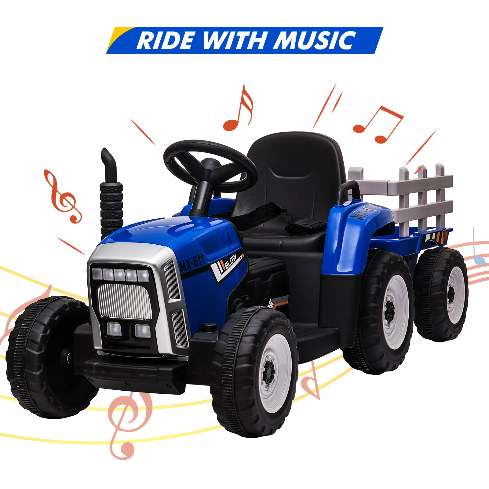 12V Anak Ride On mobil traktor listrik dengan Trailer untuk balita naik mainan dengan pengendali jarak jauh, 2 + 1 Gear Shift,EVA Treaded ban