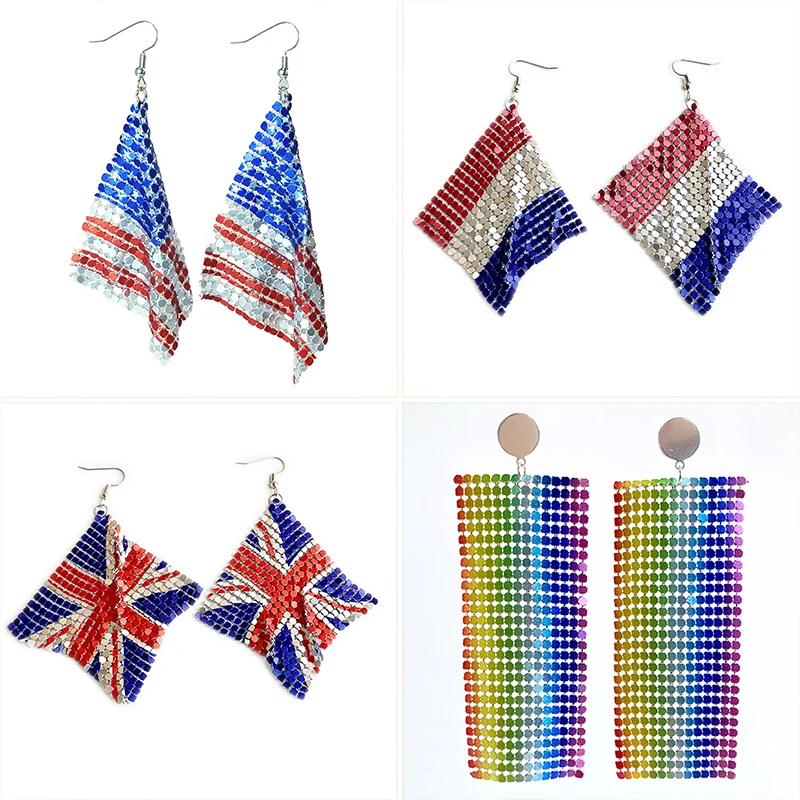 New Independence Day Earrings US Flag Rainbow Zebra Leopard Pattern Aluminum Sheet Metal Mesh Earrings Party Shining Earrings