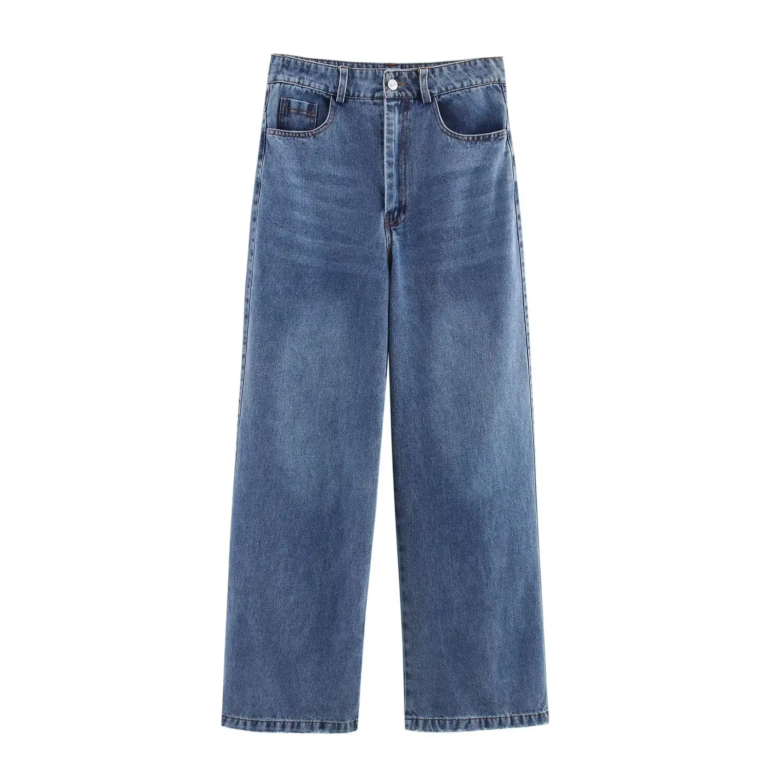 

TRAF & Women 2025 Spring New Fashion Lazy Wind Letter Embroidered Loose Jeans Chic Zipper Casual Pants Trousers Mujer