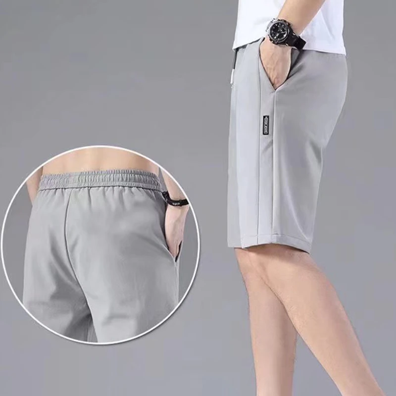 Men's Shorts Solid Color Straight Line Loose Sports Elastic Waist Drawstring Casual Shorts Summer Jogging Pants