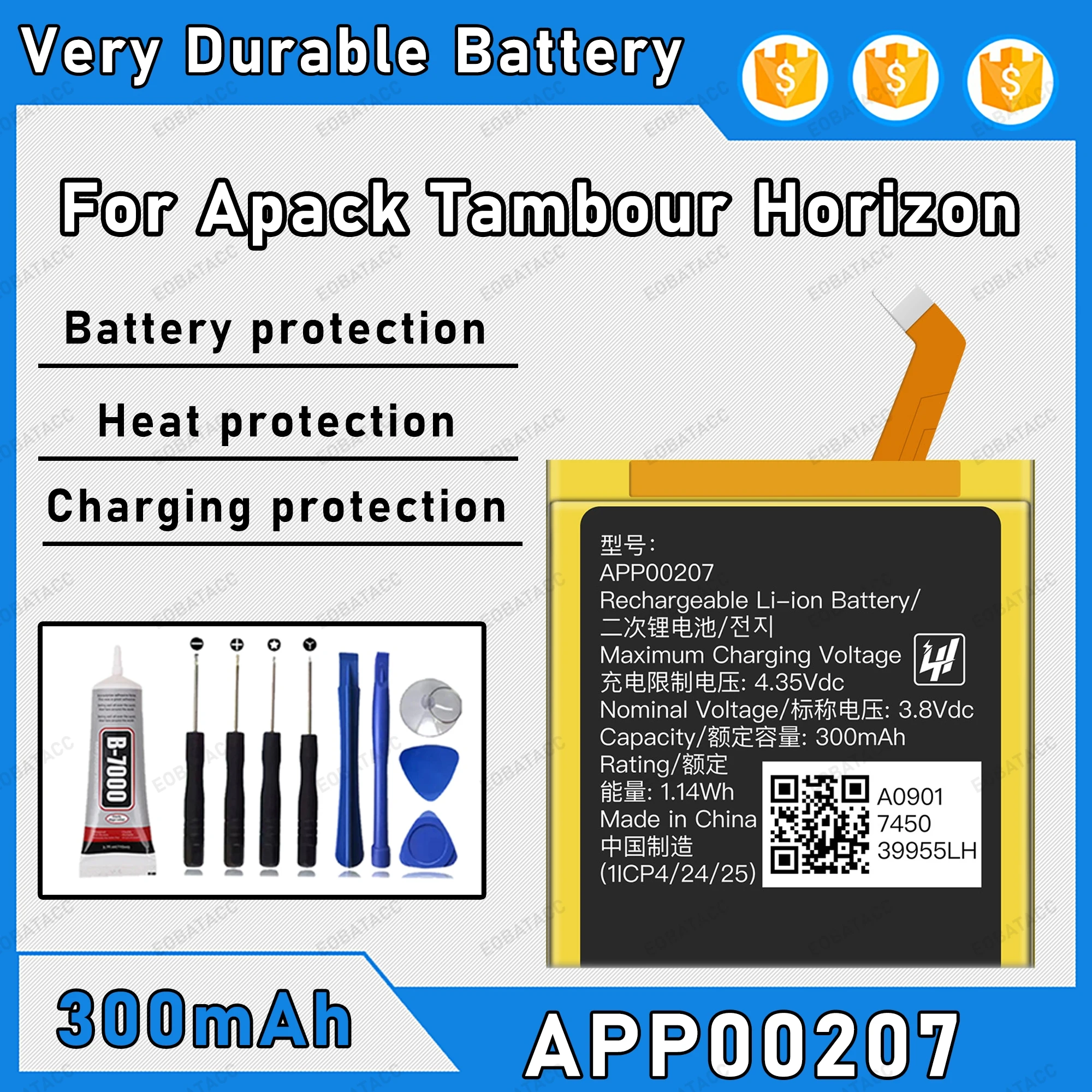 

300mAh 100% New APP00207 Battery For Apack Tambour Horizon Replacement Bateria+Free Tools