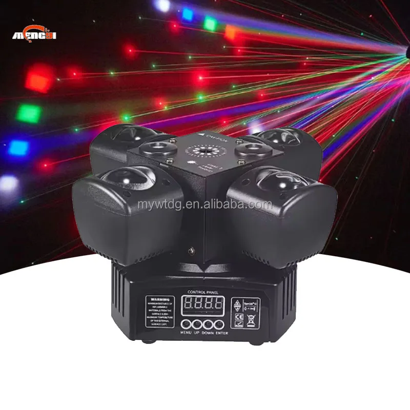 

Led Small Four Arm Laser Light 540 Degrees Rotating Laser Light DMX512 Stage Bar Effect Flash Light