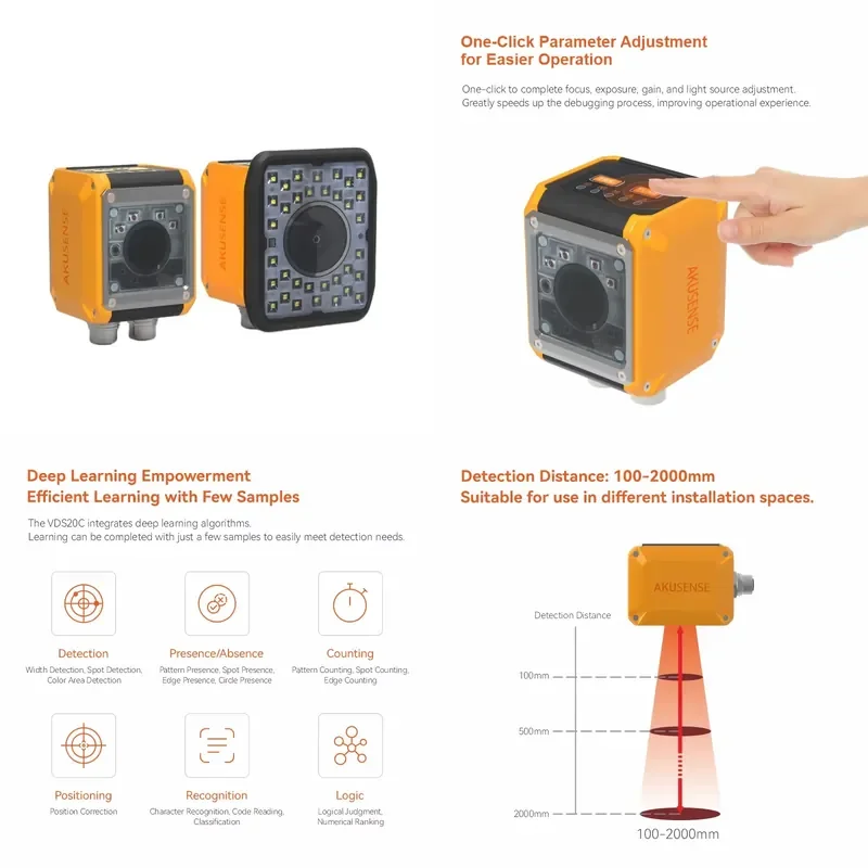 AKUSENSE Safety Industrial AI Vision Sensor VDS20-BX0112-RP 100~1000mm Detection Range Square Intelligent Motion Position