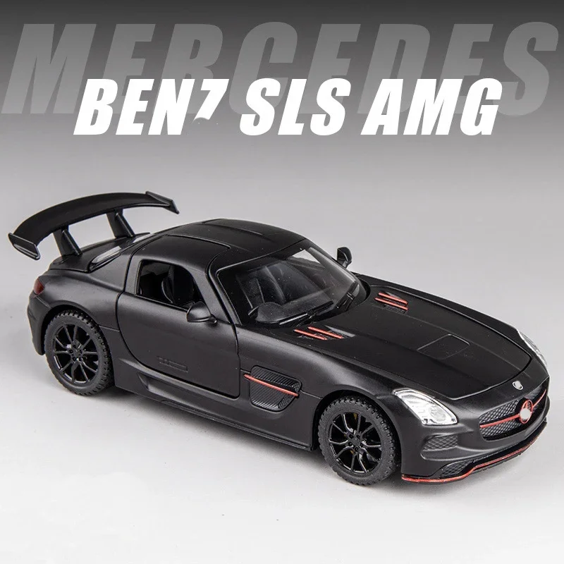 

Модель спортивного автомобиля Mercedes-BenZ SLS AMG из сплава под давлением 1: 32, Акустооптическая Модель возврата силы, подъемник крыла чайки, игрушечные автомобили