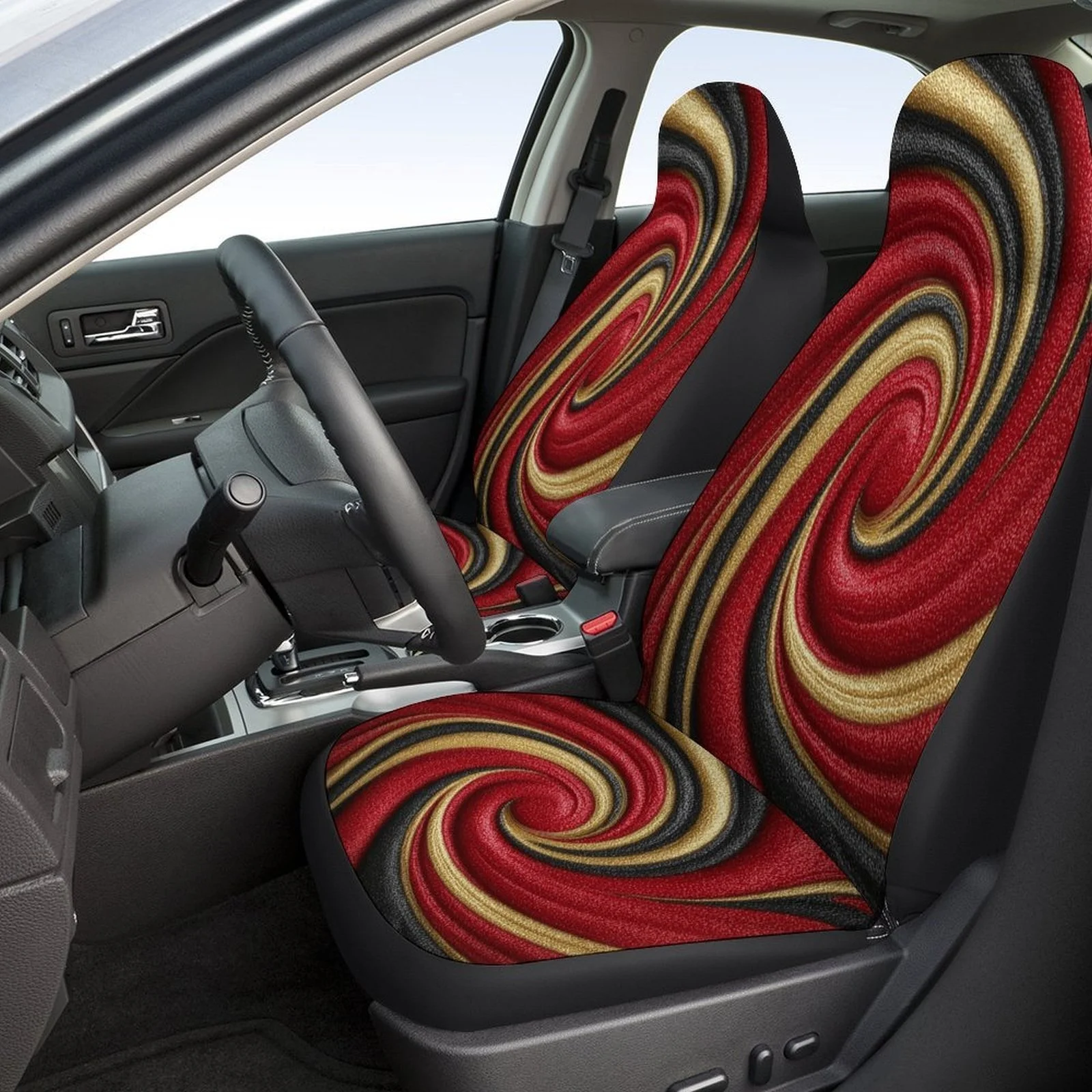 Universal Car Seat Cover Set With A Spiral Swirl Design, Suitable For Most Vehicles. This Trendy And High-Quality Full Set Inclu