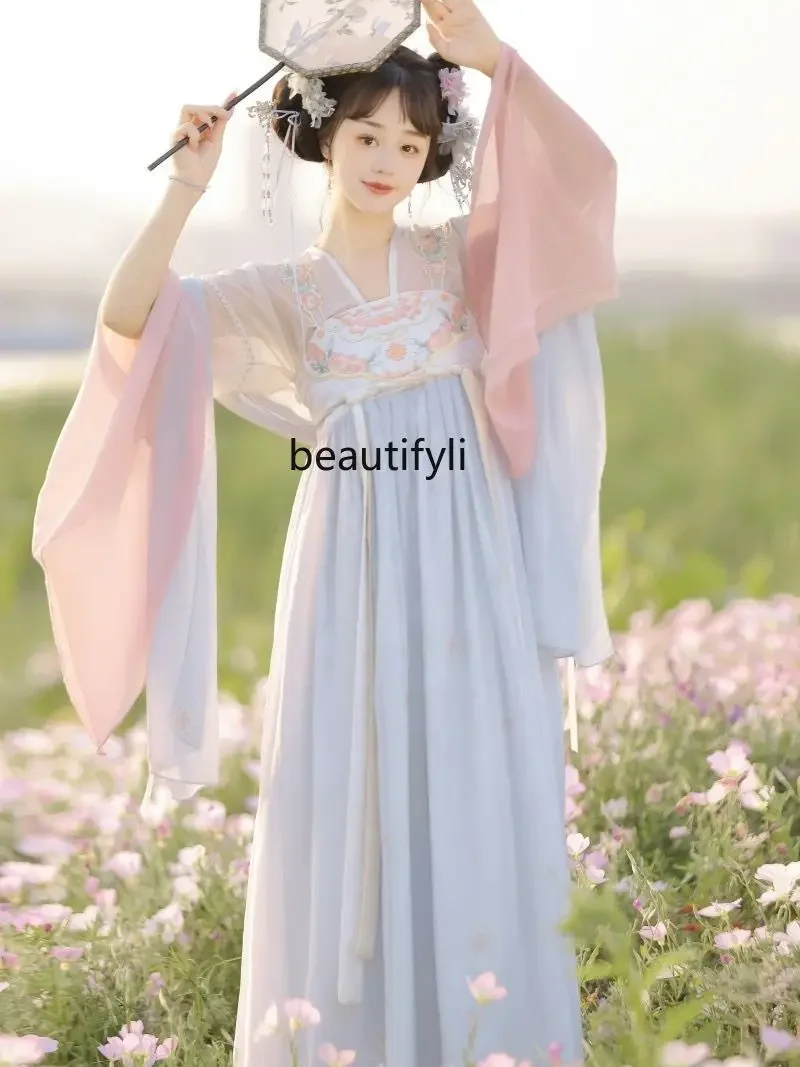 

Tang Style Han Elements Women's Han Chinese Clothing Spring Chest-High Dress Daily Super Fairy Ancient Costume