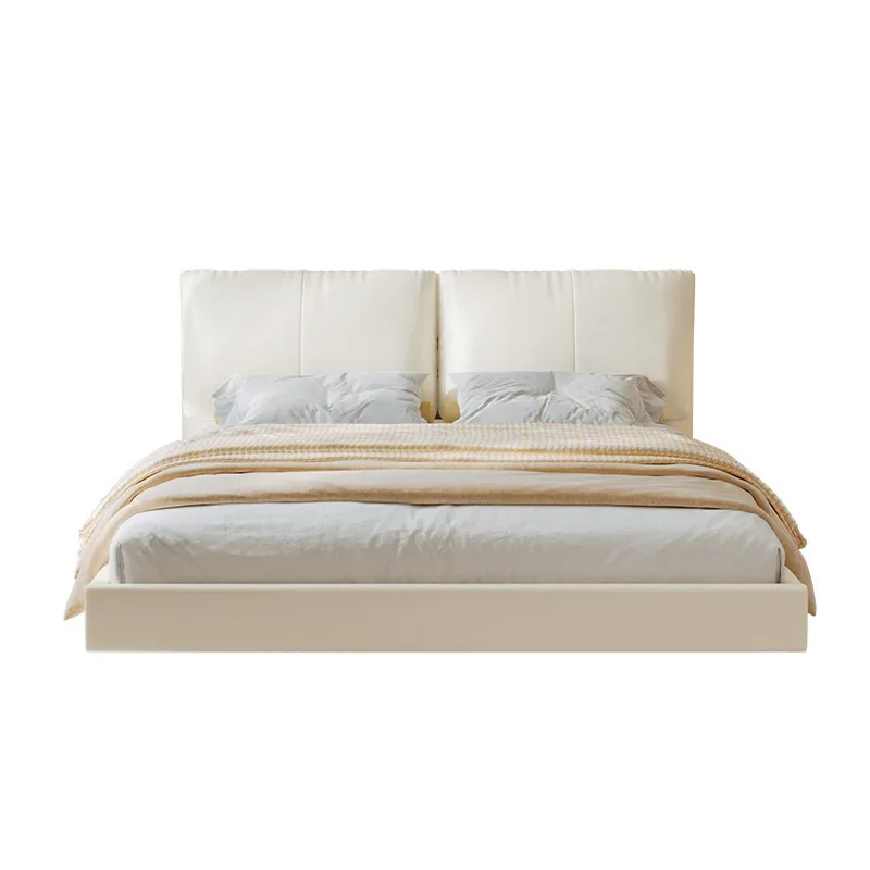 

Minimalist Nordic style light luxury first-floor soft bed, simple modern double master bedroom suspended leather bed