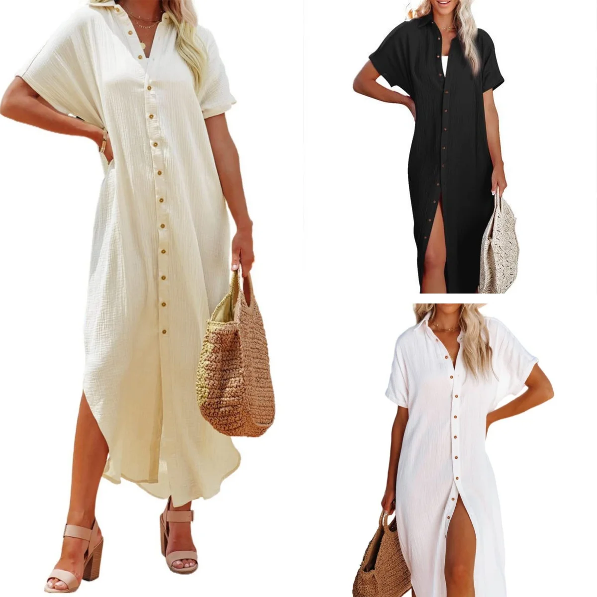 2026 Estate Nuovo! Camicia oversize da donna, camicetta a maniche corte con scollo a V in puro colore, top ampio lungo taglie forti, casual chic (S-3XL)