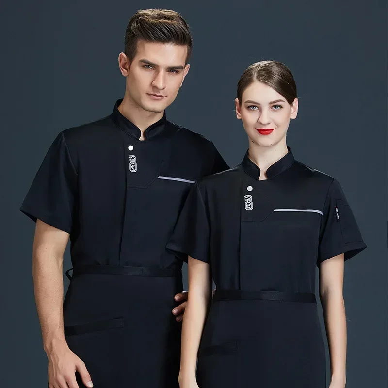 Jaqueta de chef masculina, hotel, restaurante, cozinha, casaco de chef, manga curta, uniforme de cozinha, verão, catering, gola, serviço de comida, roupa de trabalho