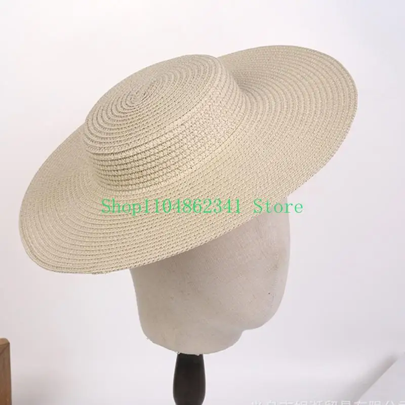 652F DIY Hat Blank with Plain Straw-Fiber Texture, Level Upper Profile and Broad Perimeter for Custom Craft and Event Styling