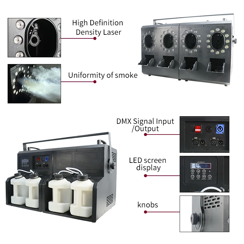 Machine à Brouillard à Bulles LED 4 Voies, 1500W, Télécommande DMX, avec Lumières RGBW, Grande Capacité, pour Événements sur Scène