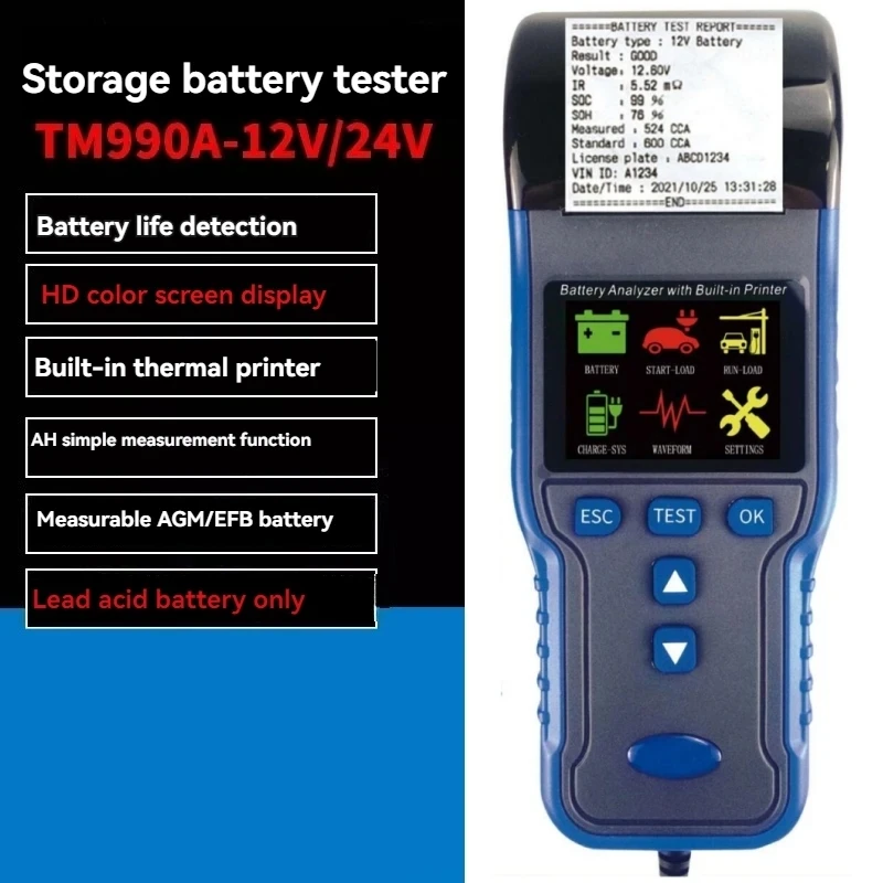 Built In Printer Battery Tester For Battery Life Detection Battery Internal Resistance Support For AGM/EFB Batteries TM200/TM990