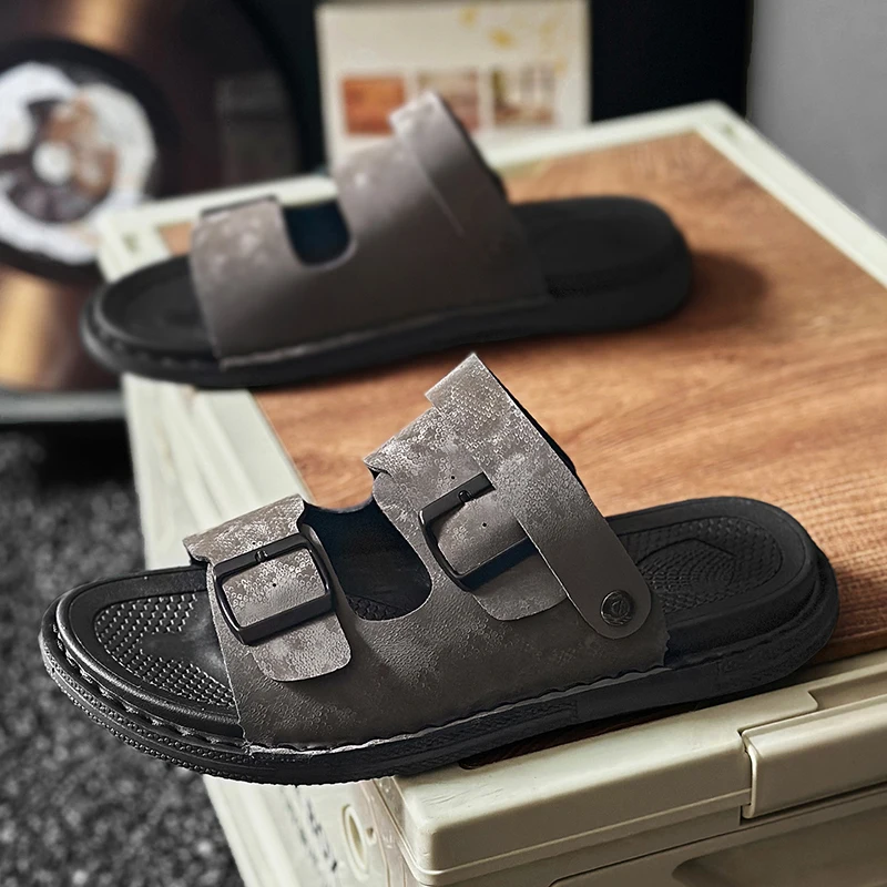 Summer Men's Soft Bottom Magic Tape Slippers Trendy Wide Foot Sandals Anti-Slip Wear-Resistant Vietnamese Slippers