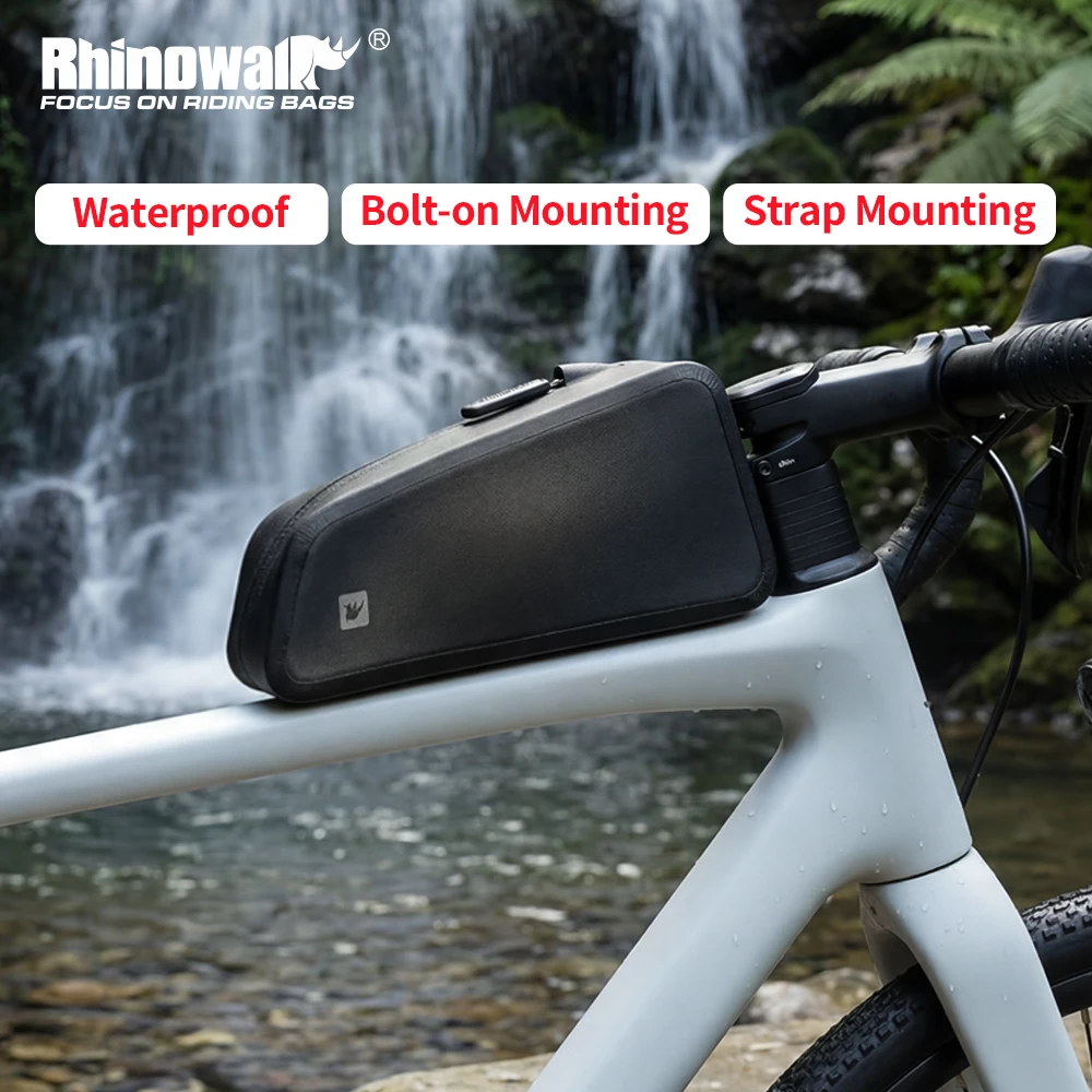 Rhinowalk Bike Top Tube Bag 1.2L Waterproof Cycling Front Phone Storage Pack Screw or Strap Mounting Bicycle Riding Luggage