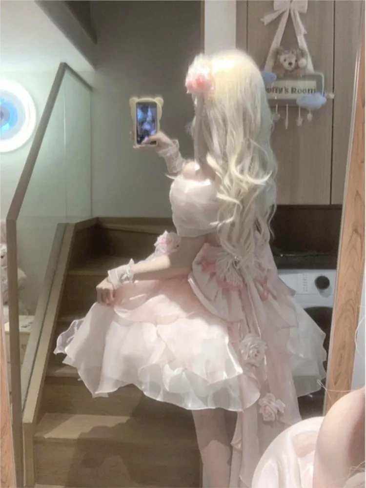 ชุดเดรสวันนักเรียนไหล่เดียวนางฟ้าดอกไม้เล็กๆ