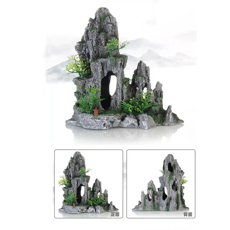 Resin Aquarium Rockery Mountain Decoration Artificial View Rock Cave Stone Tree Fish Tank Ornament Pet Supplies Home Decor