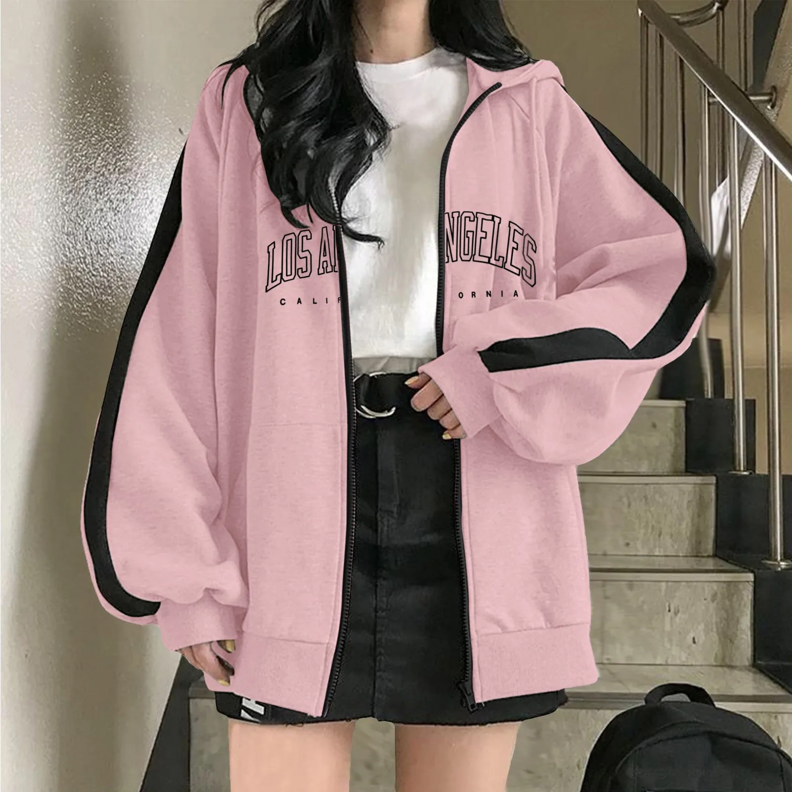 

2024 Women's Oversize Hoodies Casual Solid Long Sleeve Zipper Jackets Korean Version Harajuku Loose Fleece Hooded Sweatshirts