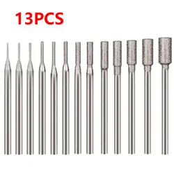 13 Pcs Diamond Burr - 3/32'' Shank Diamond Burs Stone Carving Bits for Dremel Rotary Tools(Cylinder Shape)