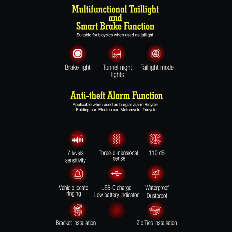 【Exclusive!】Motion Sensor Bicycle Alarm Bike Rear Lamp Wireless Anti-Theft Burglary Alarm Vibration IP65 Waterproof