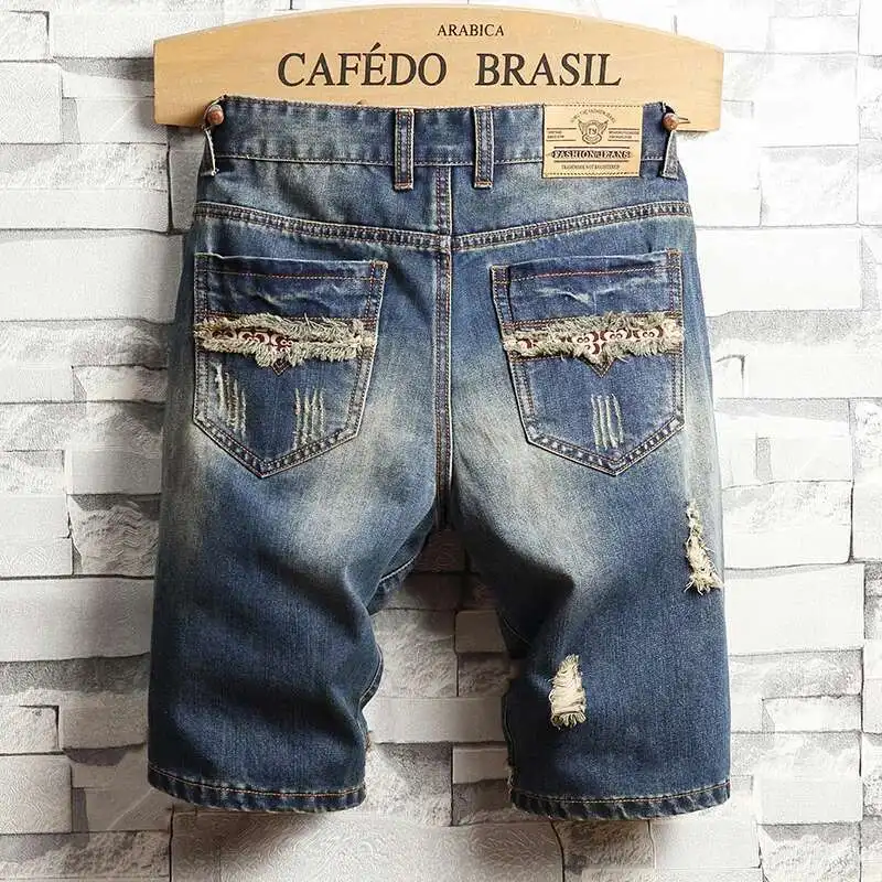

2025 Лето Новые мужские винтажные рваные джинсы Короткие уличные тонкие джинсовые шорты с дырками Мужская брендовая одежда Размер 28-30 31 32 33 34 36 38