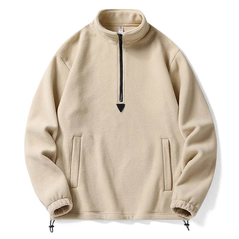 2023 Men's Autumn and Winter Pullover Stand Neck Splicing Zipper Solid Color Pocket Loose and Versatile Long Sleeved Jacket