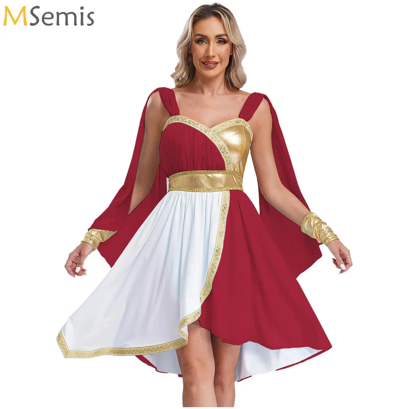 

Womens Ancient Greek Dress Irregular Halloween Roman Princess Cosplay Performance Costume Sleeveless Deity Queen Praise Toga
