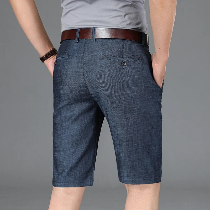 Letnie męskie spodnie do kolan marki męskie czarne elastyczne spodenki jeansowe klasyczne Business Casual Stretch proste dżinsy — zdjęcie 5