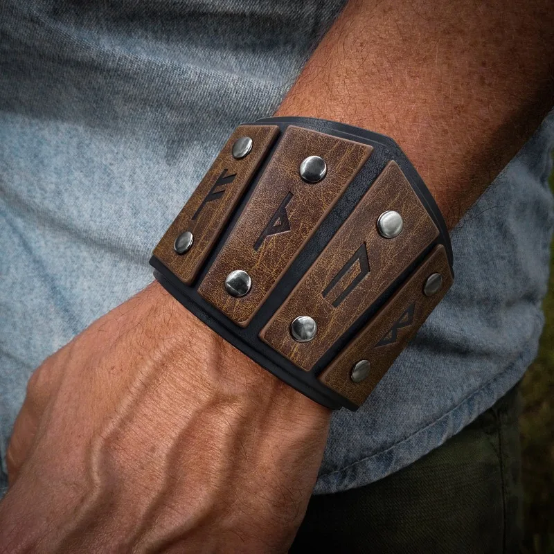 

Medieval Rune Leather Bracelet Nordic Viking Style Vintage COSPLAY Props Anime Cosplay Demon Cosplay