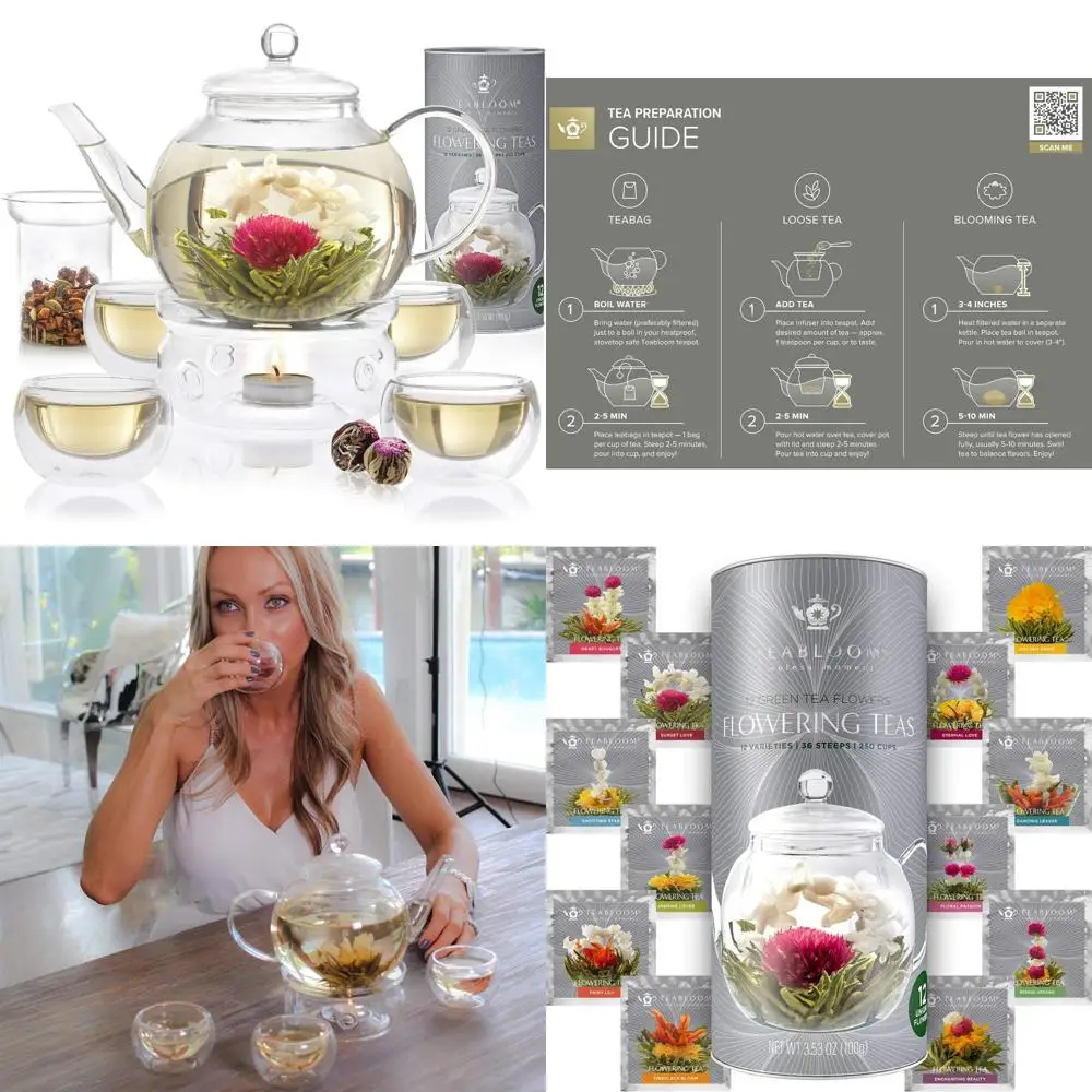 

Glass Tea Set with 40 oz Teapot, Infuser, 4 Cups, Warmer, and Candlelight, Ideal for Loose Leaf Tea Enjoyment