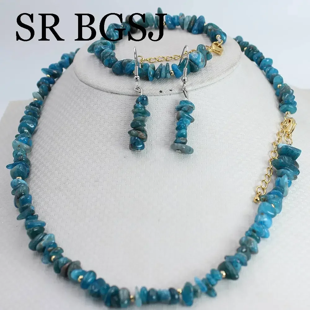 6-8mm Apatite Natural Gems Stone Women Chockers Necklace Bracelet Earring Jewelry Set 17.5